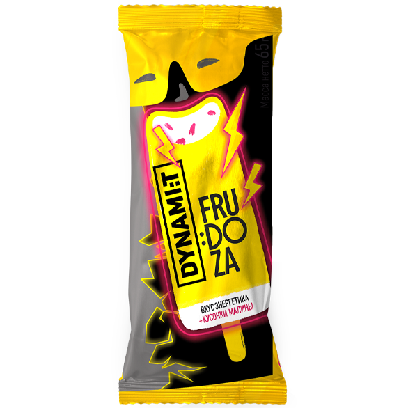 «FRUDOZA» energy-flavored milk dessert with raspberry pieces 